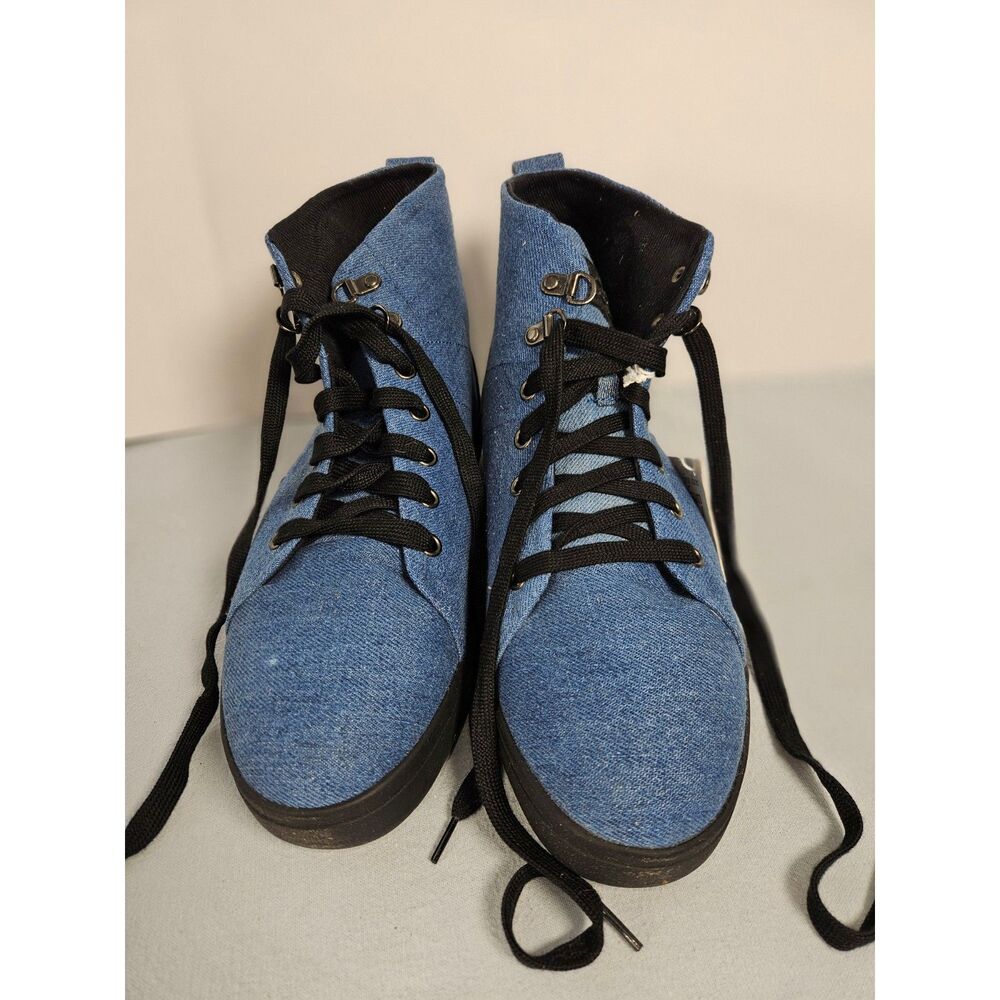 Vintage DEJA Shoe 90s Recycled Canvas High Top Sneakers Blue Denim Mens US6